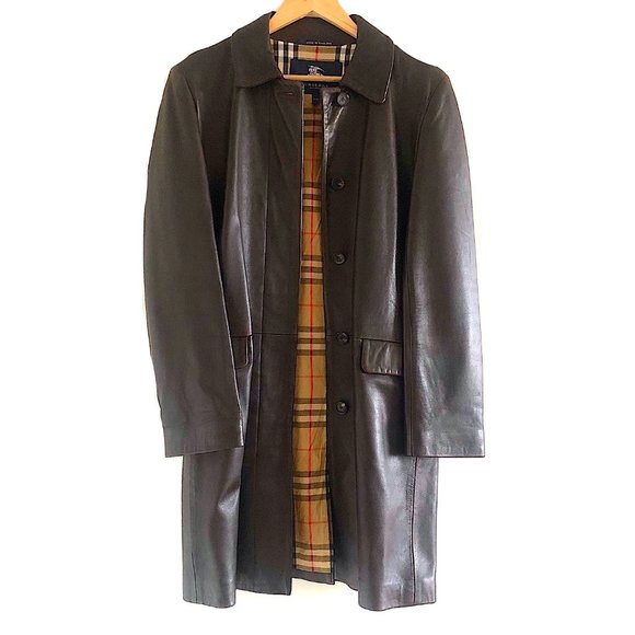 Burberry London Classic Leather Car Coat in Dark Brown Sz 8
